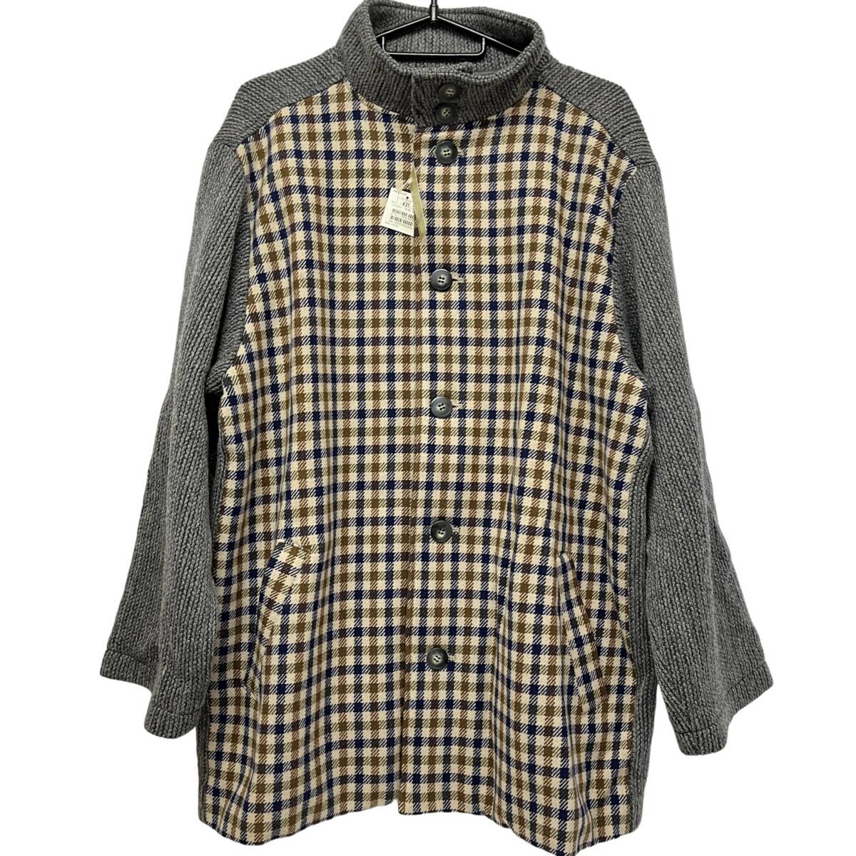 (志)【未使用/タグ付】Aquascutum/アクアスキュータム コート Mサイズ 着丈:74cm チェック柄 ベージュ グレー(o)0126D