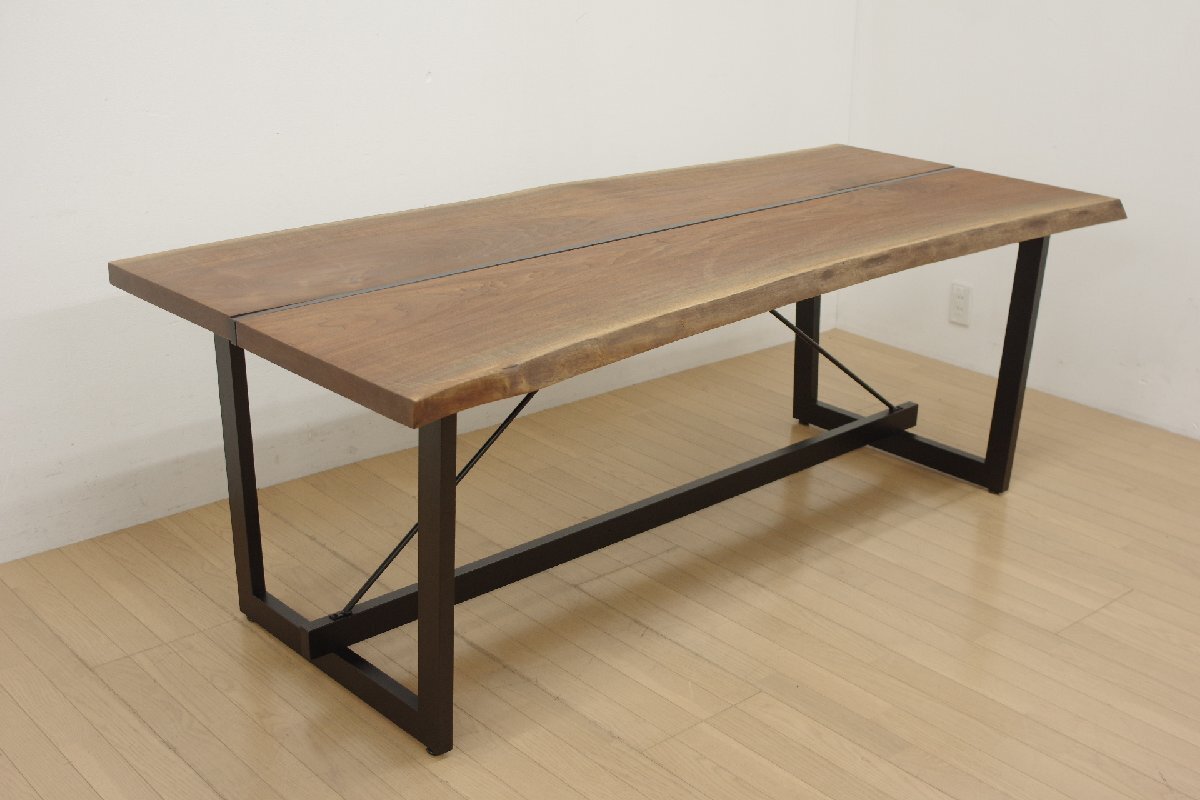 展示品 広松木工 ダイニングテーブル ウォールナット 無垢材 スチール脚 4人掛け 6人掛け 幅200cm HIROMATSU 和モダン リビング 廃盤モデル