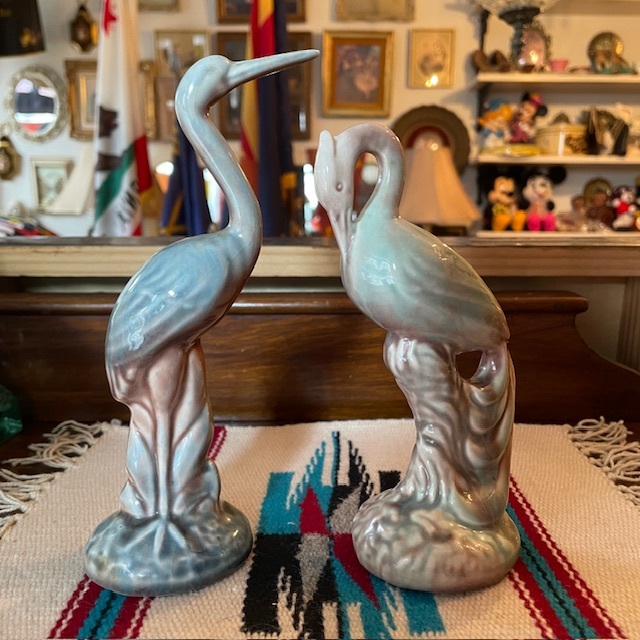 貴重！50's アメリカアンティーク　サギ陶器製置物ペア　ミッドセンチュリー雑貨/フラミンゴ60's70'sハワイ家具USAビンテージ西海岸