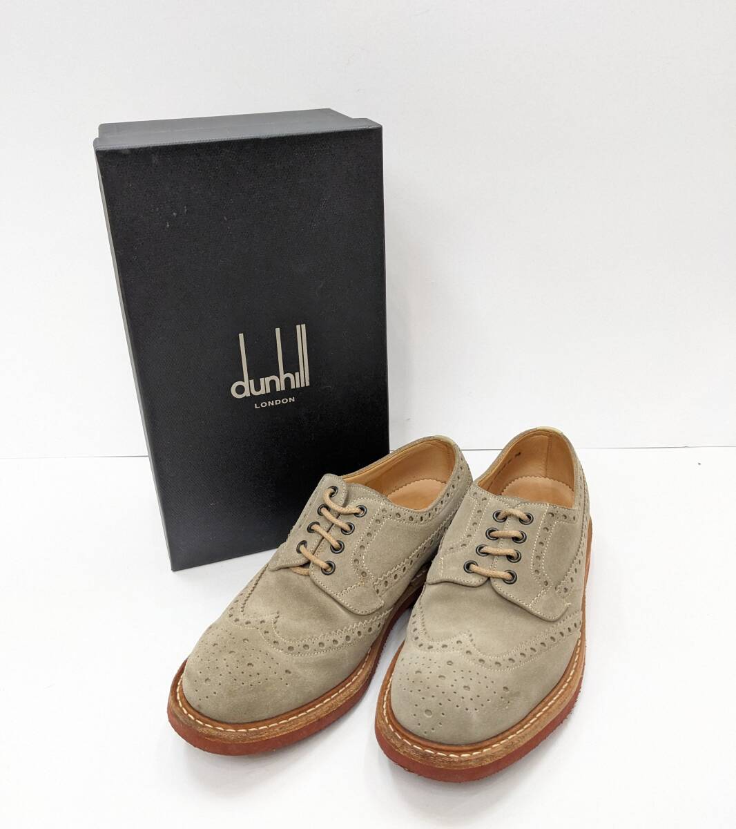 ■dunhill ダンヒル ドレスシューズ ウイングチップ スエード レザー ベージュ系 サイズ41 26.0cm程度 ビジネスシューズ