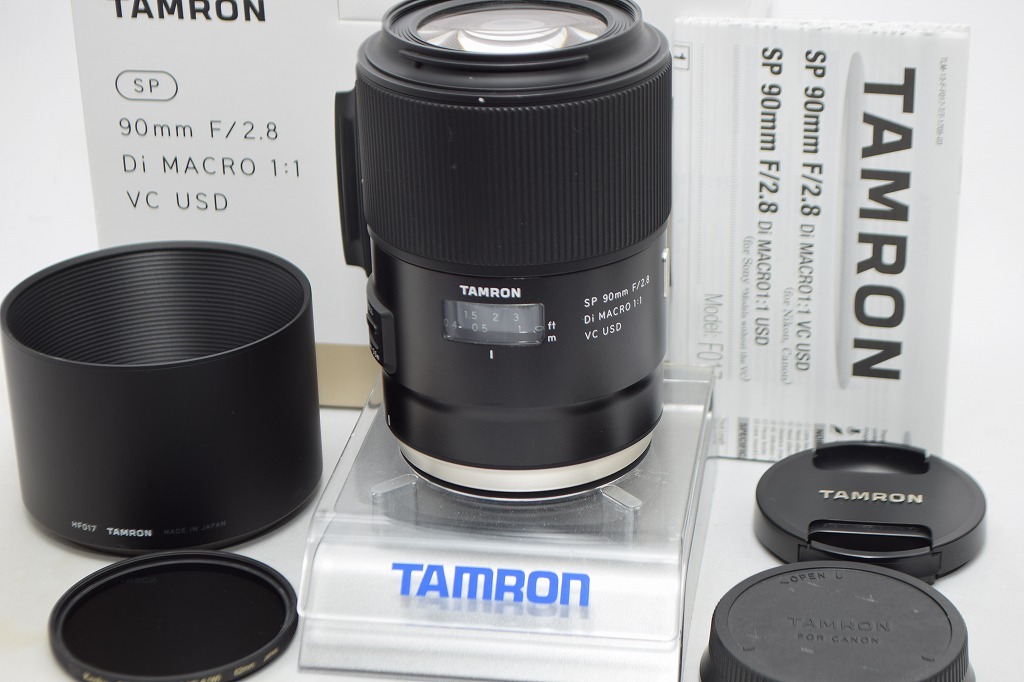 良品★TAMRON タムロン SP 90mm F2.8 Di MACRO 1:1 VC USD F017 Canon キヤノン用★元箱付・レンズフード付・おまけ付
