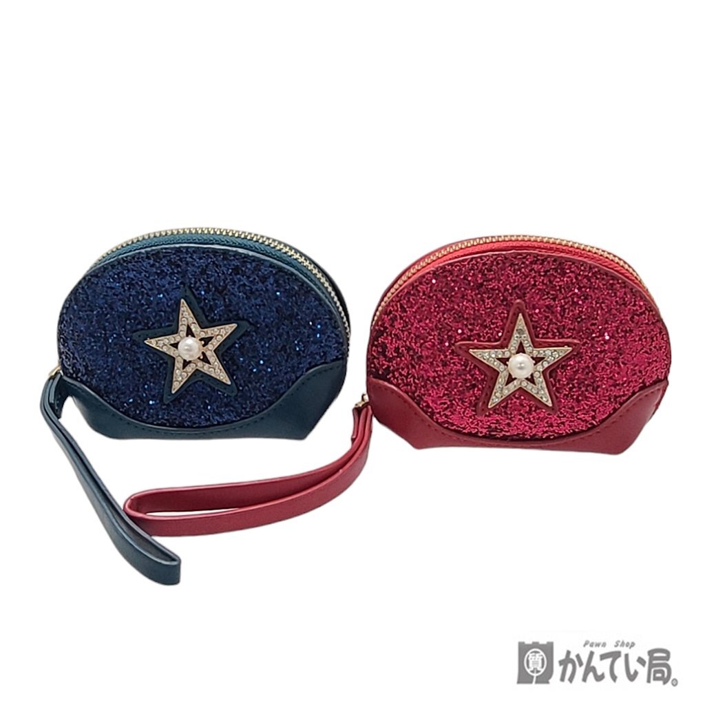 同梱不可 定形外郵便発送 未使用 保管品 ポーチ 2個セット レッド ブルー 赤 青 キラキラ ファスナー開閉 星 スター 小物入れ