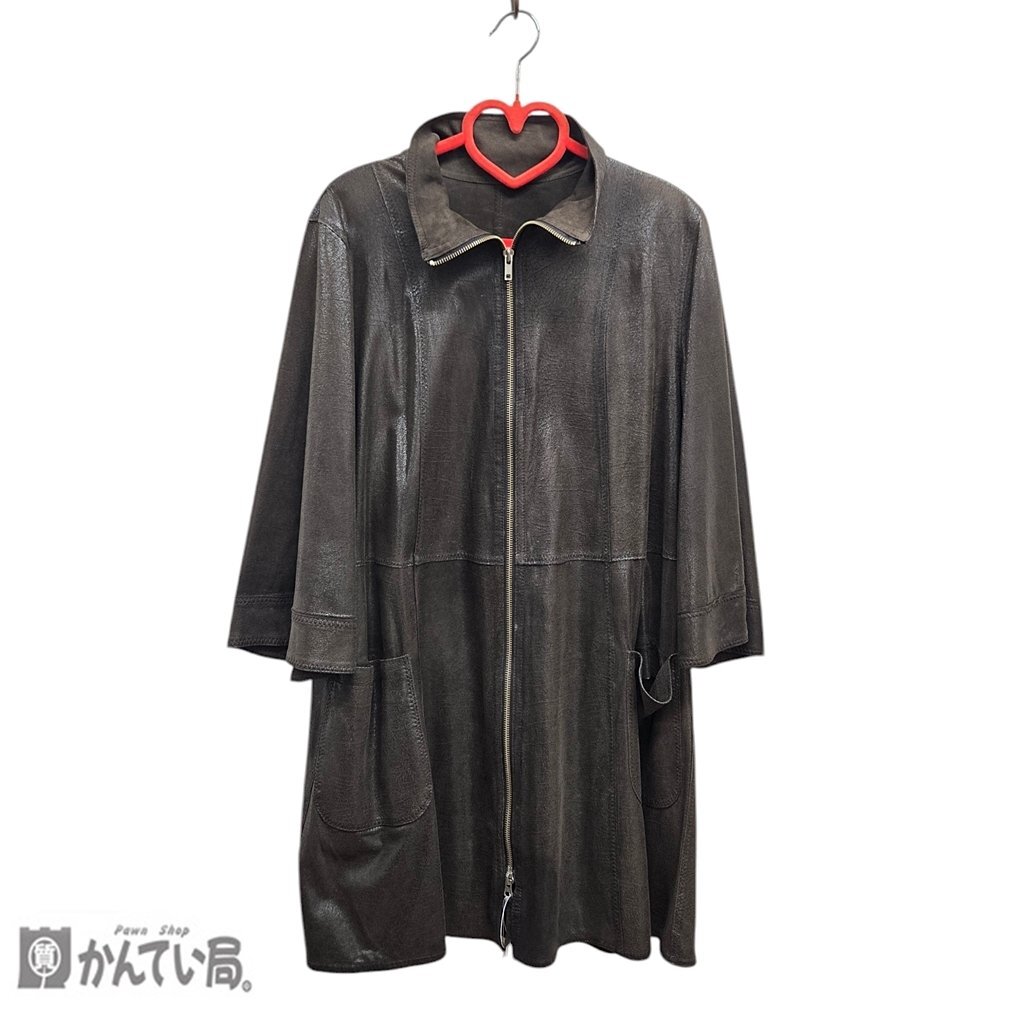 タグ付き 未使用 保管品 ラム ナッパ ジャケット ダークブラウン Mサイズ 総丈：約80ｃｍ 柔らか 薄手 レディース ※汚れ有り