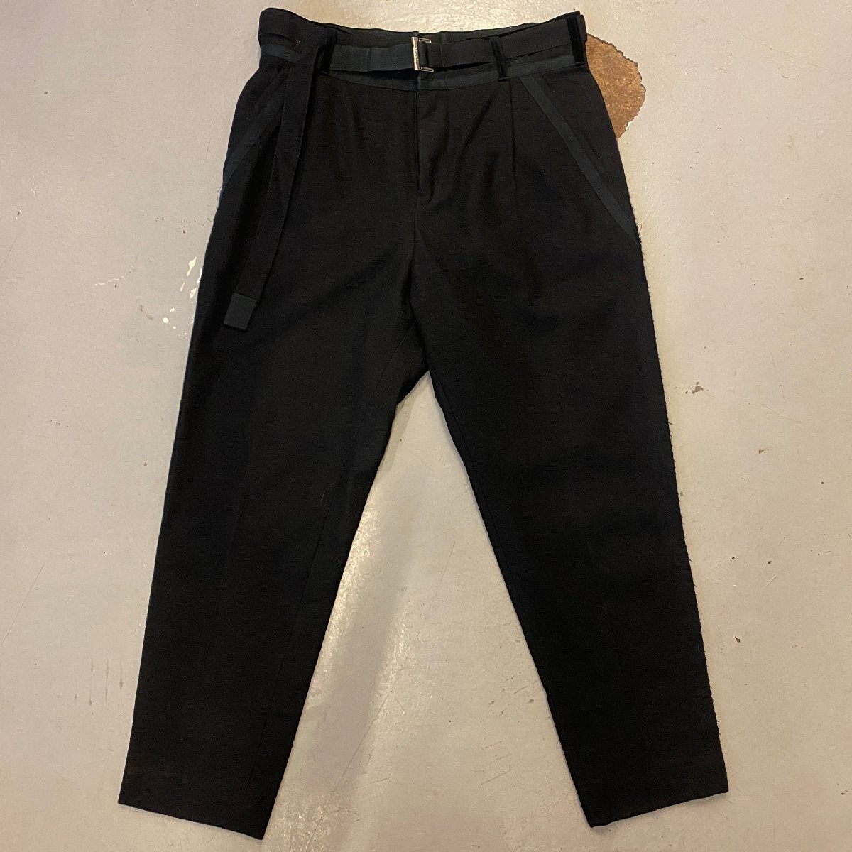 ☆sacai サカイ☆ 21AW ブラック ウール メルトン ロング パンツ ベルト付き Black wool melton long pants with belt 21-02623M