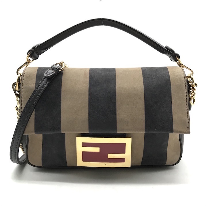 良品 FENDI フェンディ ミニバケット ペカン 2WAY チェーン ショルダー バッグ ハンド バッグ レザー ブラウン レディース k4139