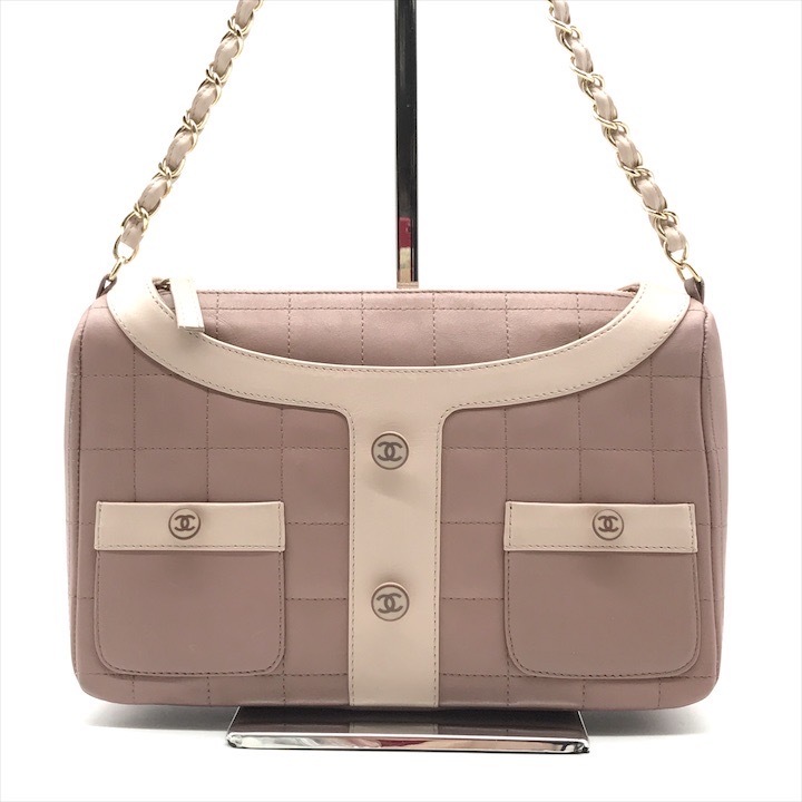 良品 CHANEL シャネル ココマーク ラムスキン ダイアナ ガール チェーン ショルダー バッグ ピンク ベージュ k3943