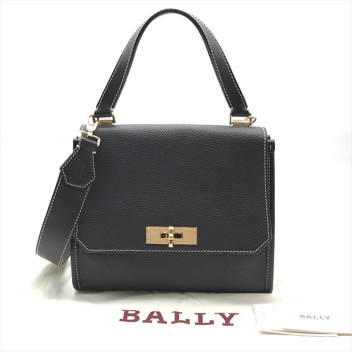 美品 BALLY バリー ブリーズ 2way レザー ハンド ショルダー バッグ ゴールド金具 ブラック h464