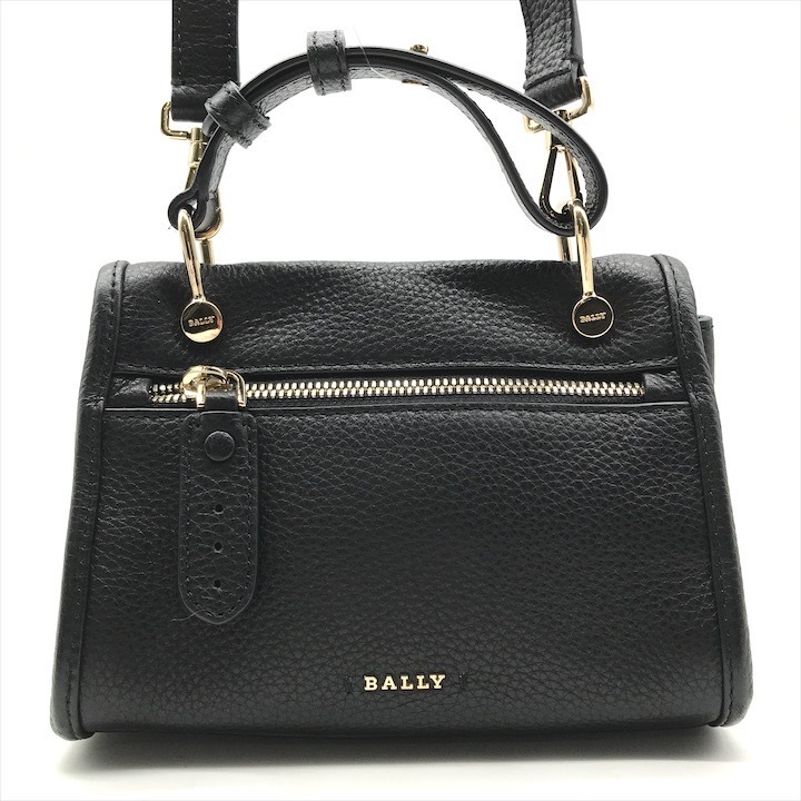 美品 BALLY バリー ロゴ金具 レザー 2WAY ミニ ハンド ショルダー バッグ ブラック k4607