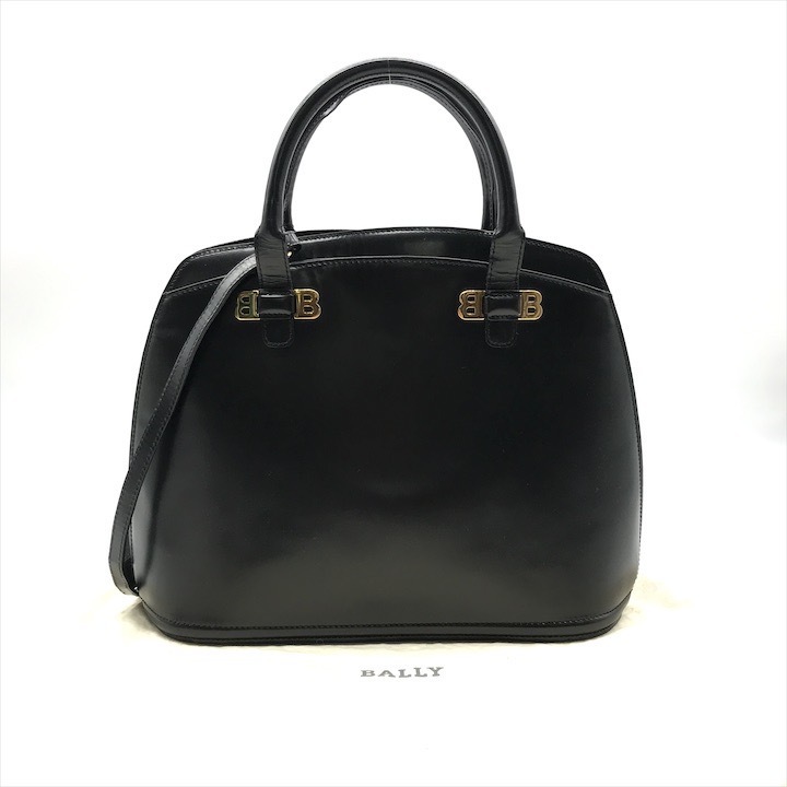 良品 BALLY バリー ロゴ金具 レザー 2WAY ハンド ショルダー バッグ ブラック レディース k4603