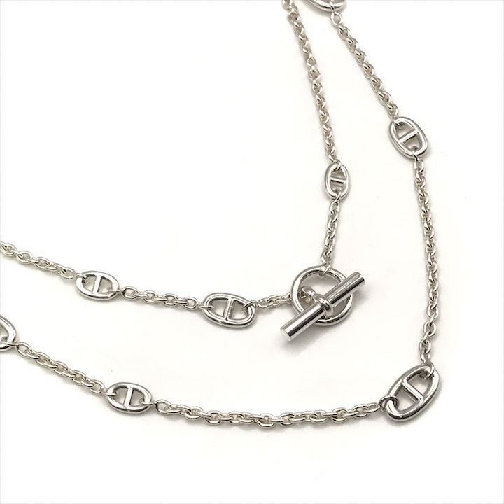 美品 HERMES エルメス シェーヌダンクル ファランドール ロング ネックレス シルバー 925 98g アクセサリー k4466