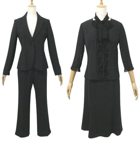 ☆東京ソワール 美品 定価7.5万 4点セット ブラックフォーマル 7号 ジャケット パンツ ブラウス スカート 冠婚葬祭 礼服 喪服 葬儀 ◆T1