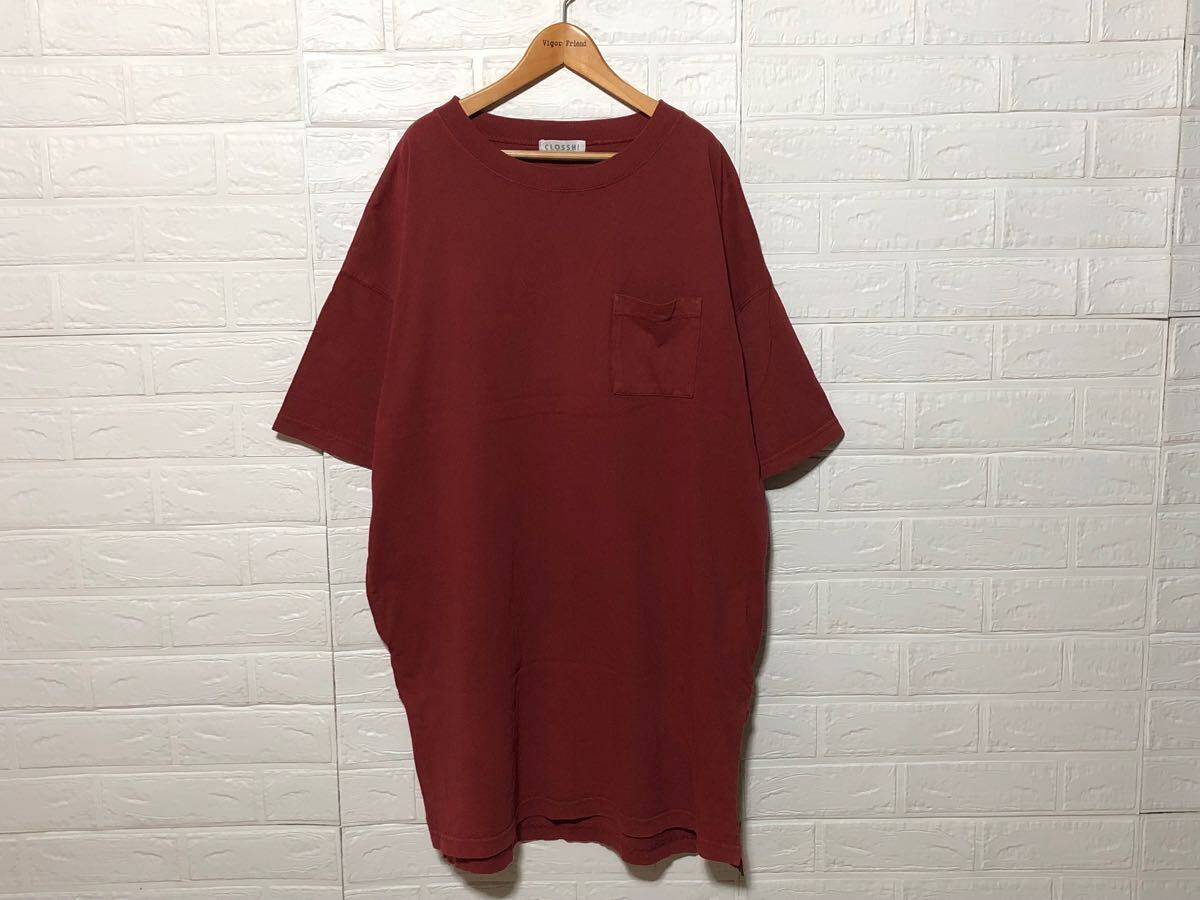 レディース　CLOSSHI しまむら　ゆったりシルエット　無地　シンプル　ポケット付　半袖Tシャツ　チュニックワンピ　ボルドー　LL