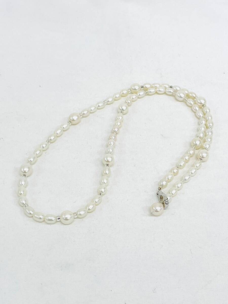 FM296*0.5　パールネックレス　パール×ビーズ　全長約59.5㎝　ホワイト系　冠婚葬祭　アクセサリー　ペンダント　レディース