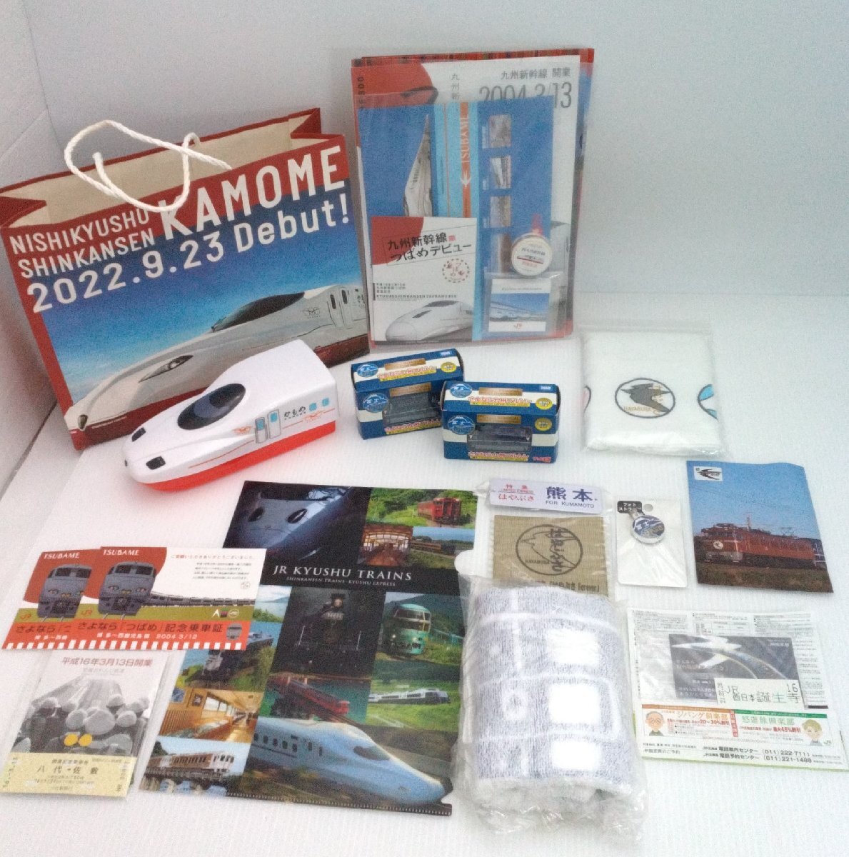 JR九州 グッズまとめ 九州新幹線 はやぶさ つばめ 記念乗車券 チラシ 切手 弁当箱 肥薩おれんじ鉄道 タオル ブルトレ チョロＱ 道楽札幌