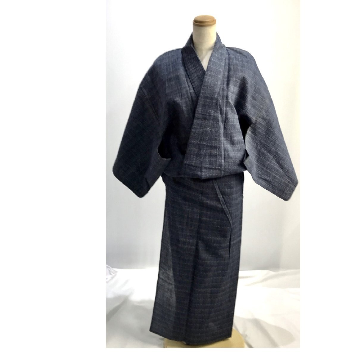 1000円～夏用着物 女性用 手織り 紬 小柄 身丈約145.5㎝ 裄丈約59.5㎝ 着物のみ 夏物 ブルー系 和服 和装 微塵格子柄 舞台衣装 道楽札幌