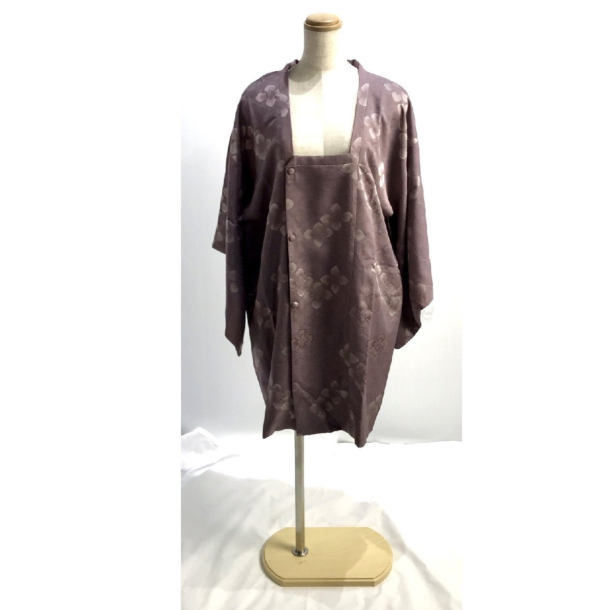 正絹 道行 女性 羽織丈84cm 裄丈52cm 京紫色 小柄 道中着 和服用コート フォーマル用 花柄 着物 和装 防寒 レディース 【道楽札幌】