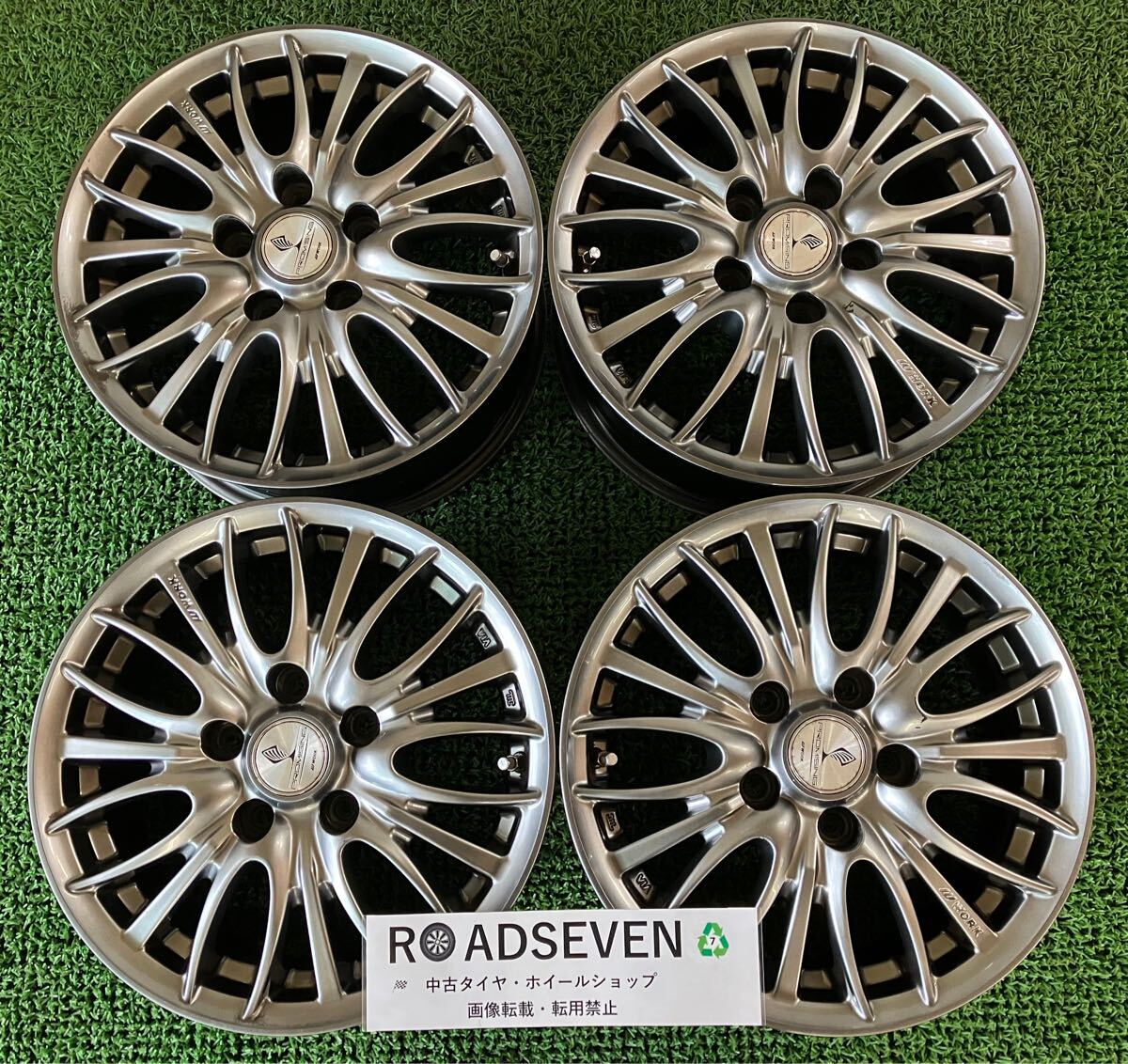 ★WORK PROMISING ワーク プロミッシング 15インチ 114.3/5H 15×6J +45 PCD100 5穴 ハブ:約73mm 4本Set アルミホイール 中古 ★送料無料