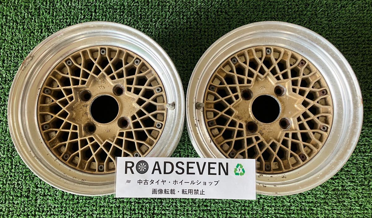 ★品名不明 メッシュ MESH 3ピース 希少 14インチ 14×7J +13mm PCD114.3 4H 2本のみ 中古 アルミホイール ★腐食/錆び有 ★送料無料