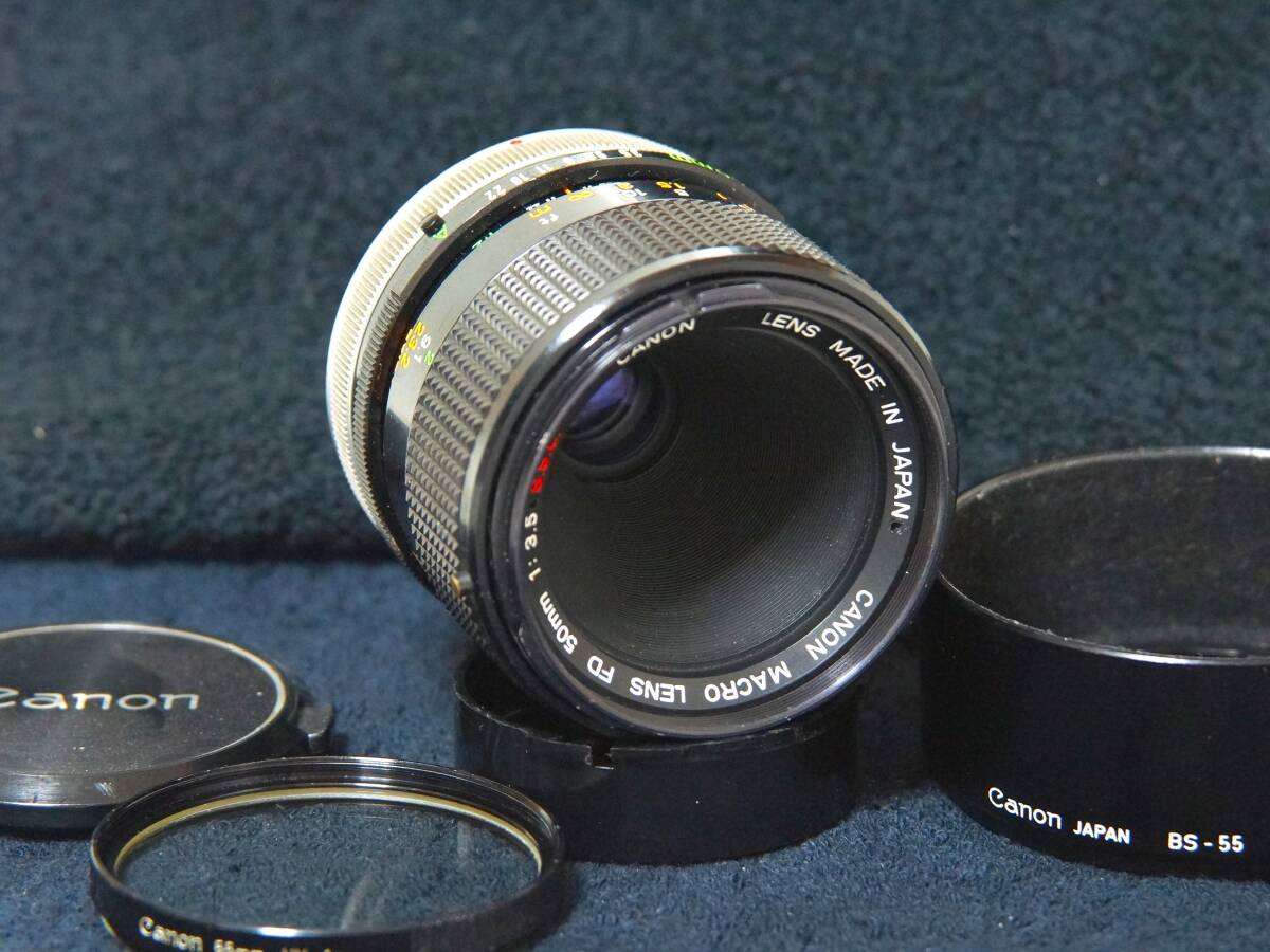 Canon FD50ｍｍF3.5マクロレンズ＋純正レンズフードBS55【Operation Confirmed・動作確認済】