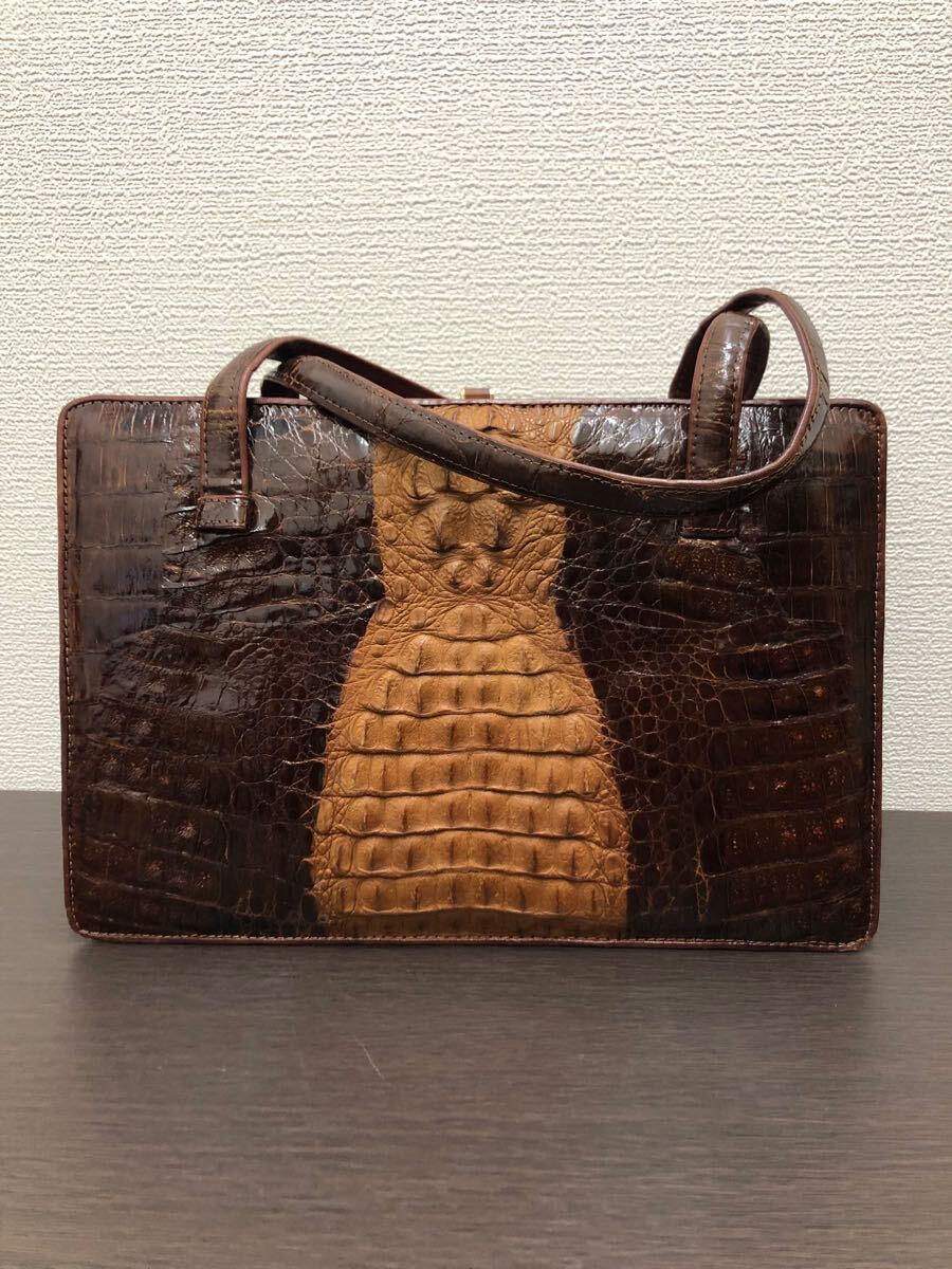 クロコダイル ワニ革 ハンドバッグ ブラウン