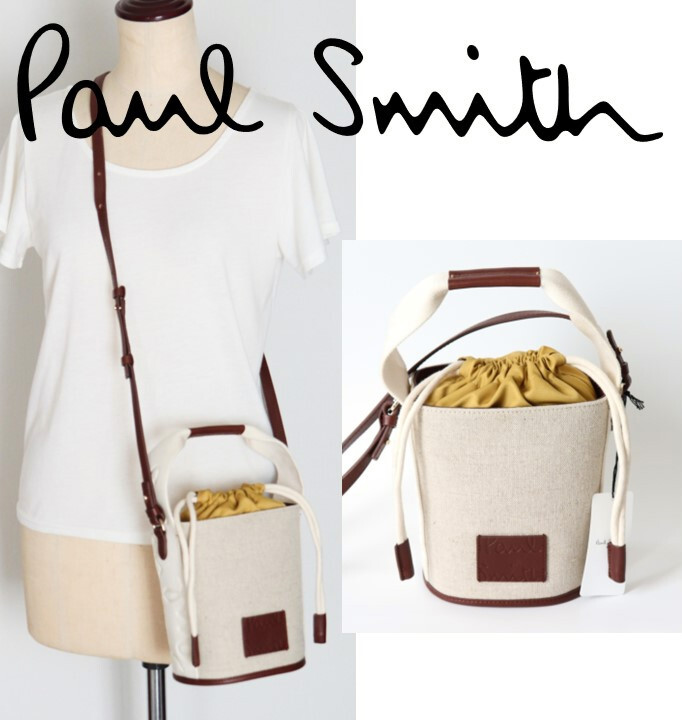 新品タグ付き【ポールスミス】レザーリネン 2WAYバケット ショルダーバッグ v6276 プレゼントにも最適