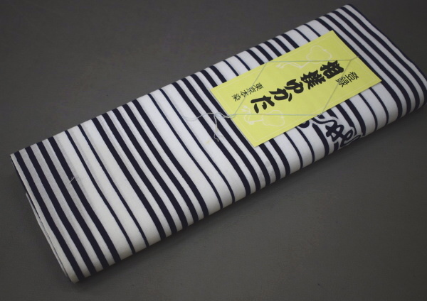 A44-11【凛々】即決 新古品 本染 相撲 ゆかた反物 白 縞 山響 未仕立て品