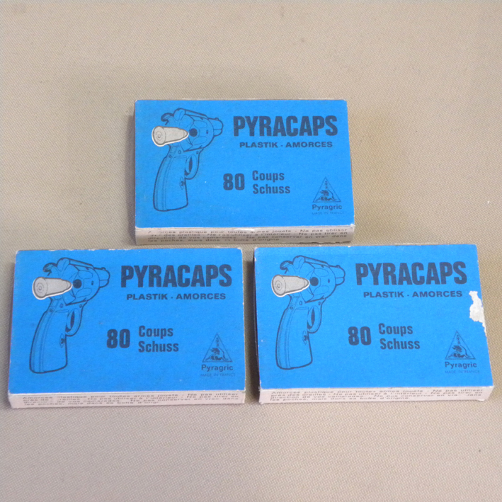 【未使用 新品 まとめて】1970年代 当時物 Pyracaps キャップ火薬 3箱セット ( 古い 昔の ビンテージ 昭和レトロ 玩具 おもちゃ モデルガン