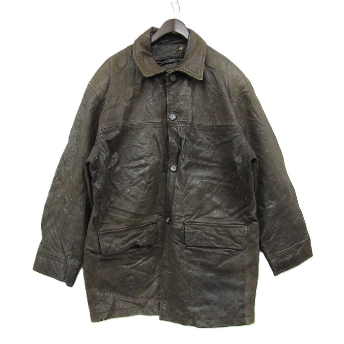 本革 サイズ L OKAWOOD レザー ジャケット 革ジャン ブラウン オークウッド 古着 ビンテージ ST0105