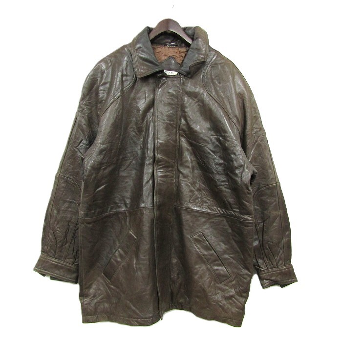 本革 サイズ L AndrewMarc レザー ロング ジャケット コート 革ジャン ブラウン 古着 ビンテージ ST0106