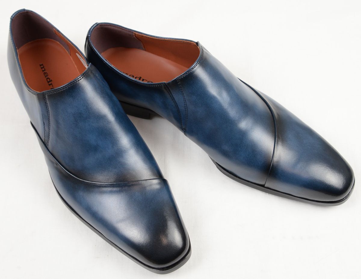 ●定価33000円madrasマドラス「madras」アシンメトリーカットスリップオンドレスシューズ(ネイビー,27.0,M2184H,革底＋ゴム,日本製)新品