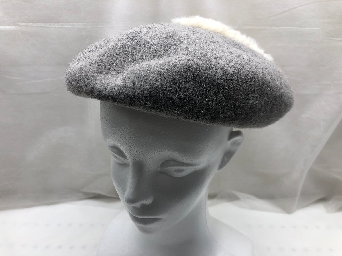 ベレー帽 グレー×ホワイト