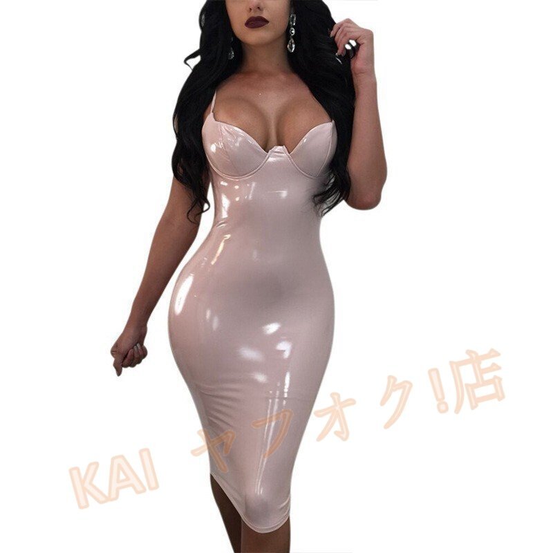 新品ワンピース ladiesレディース 綺麗めシルエット 魅惑Style sexy 合皮 タイト pink