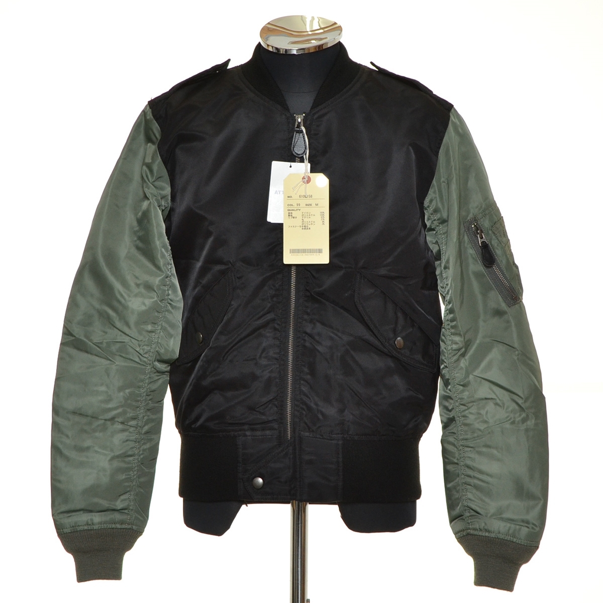 ●490095 未使用品 AVIREX アヴィレックス ●フライトジャケット ブルゾン MA-1 CM 2-TONE L-2 6102158 サイズM メンズ ブラック×カーキ