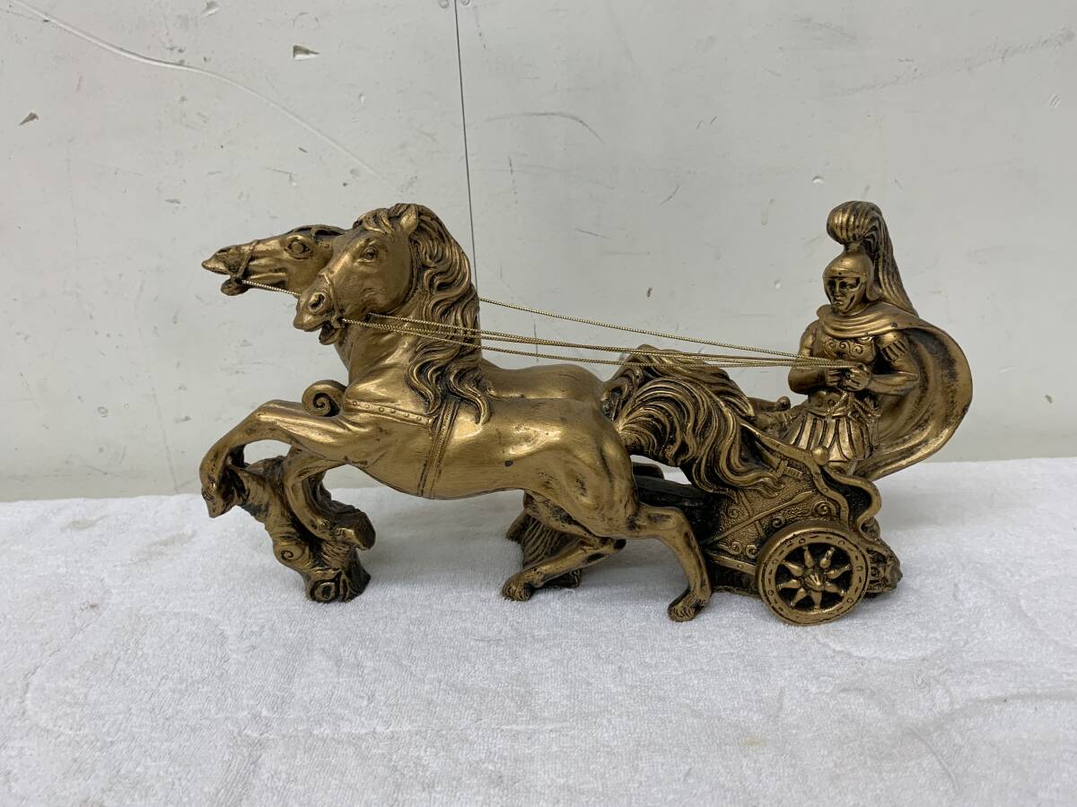 【ブロンズ風】イタリア ローマ【ベンハー 置物】馬車 オブジェ 素材不明 幅37cm アンティーク ベン・ハー 中古品