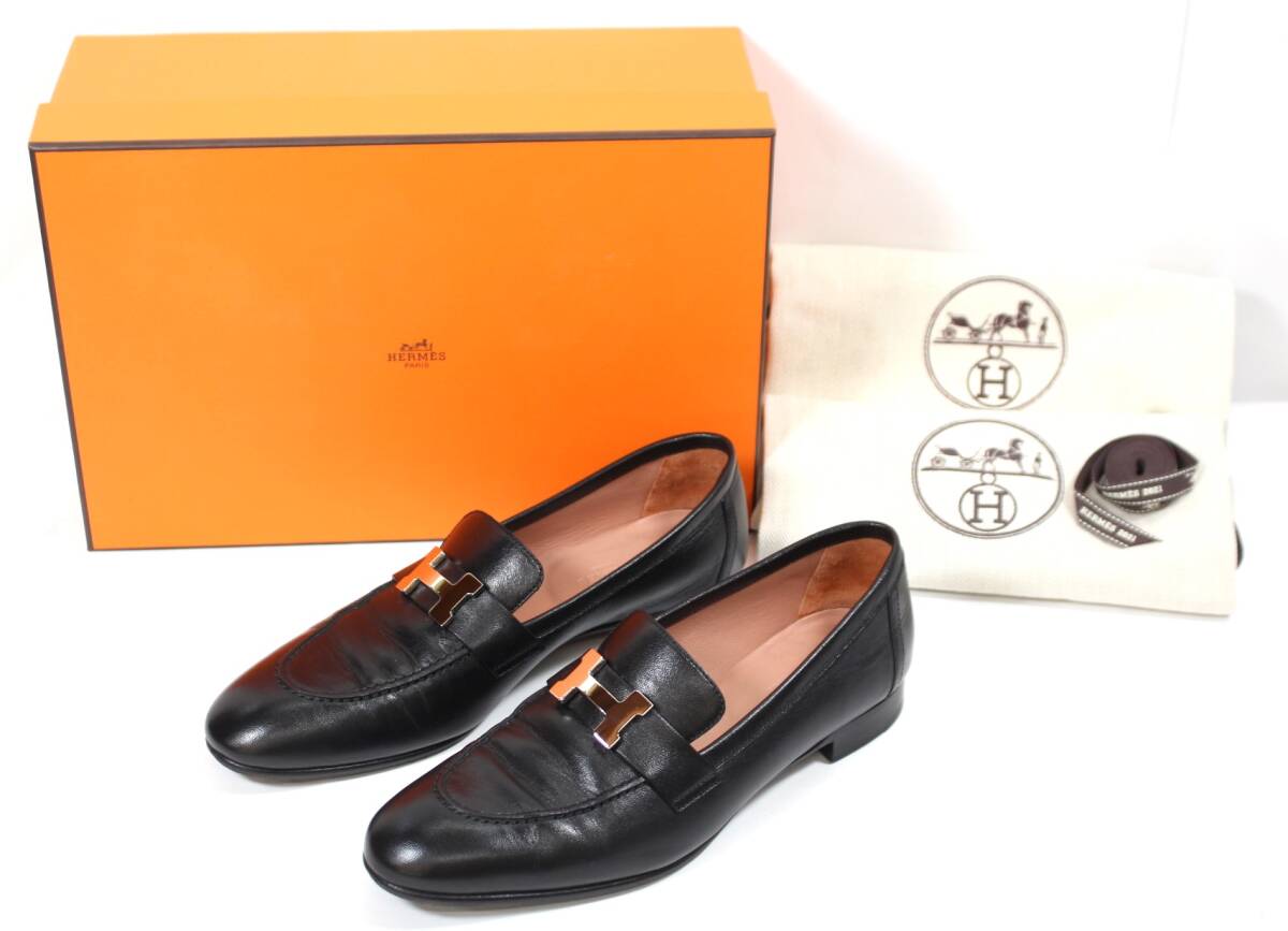 Y6630#◆中古品◆HERMES エルメス ローファー コンスタンス ブラック 37 1/2(約24.5cm)