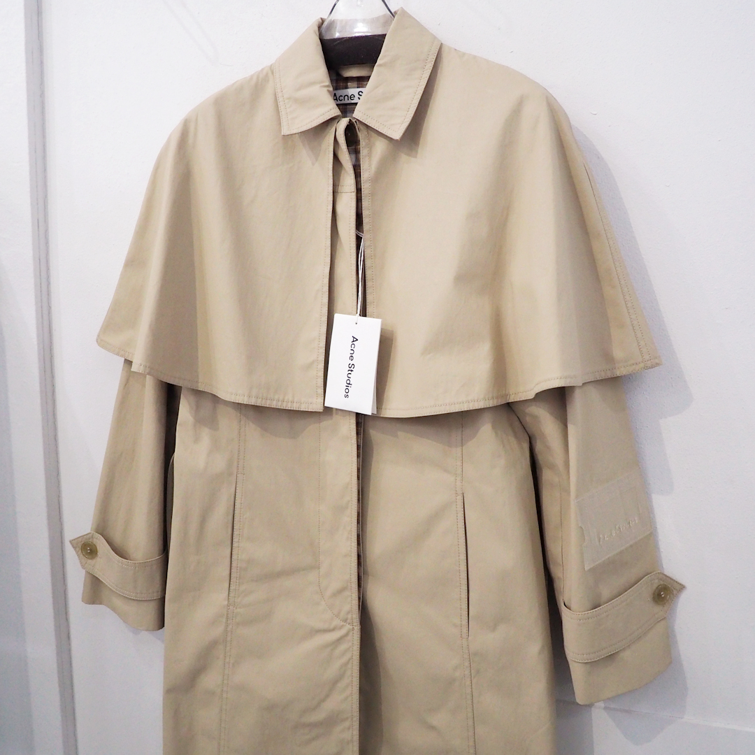 新品 定価148500円 アクネ ストゥディオズ 23ss 春夏 ケープ付き スプリング コート ベージュ 32 レディース M S L Acne Studios 比翼 綿