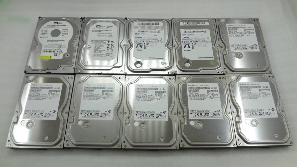 WD SAMSUNG 日立 WD2500JS HD253GI HCS5C3225LA380 など 3.5インチHDD 250GB ×10個セット SATA 中古動作品(G370)