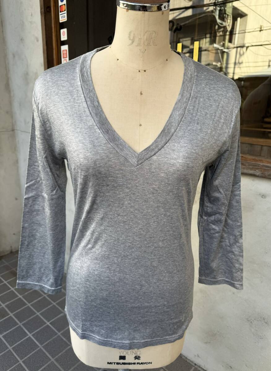 ★NO ID.★ノーアイディー★カットソー★Vネック★長袖Tシャツ★七分袖★ロンT★グレー★メンズ★サイズ１★拍卖