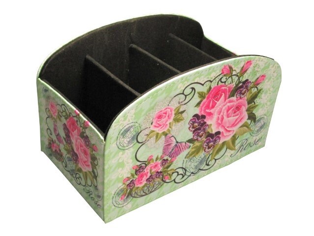 リモコンスタンド【花柄・グリーン】　リモコンケース 卓上ラック 小物入れ 小物収納