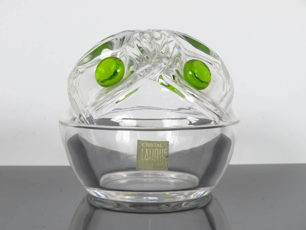 【SAKURAYA】資産家整理品 LALIQUE ラリック Floride ボンボニエール 蓋付小物入れ キャンディボックス グリーン ドット 西洋美術 高さ9cm