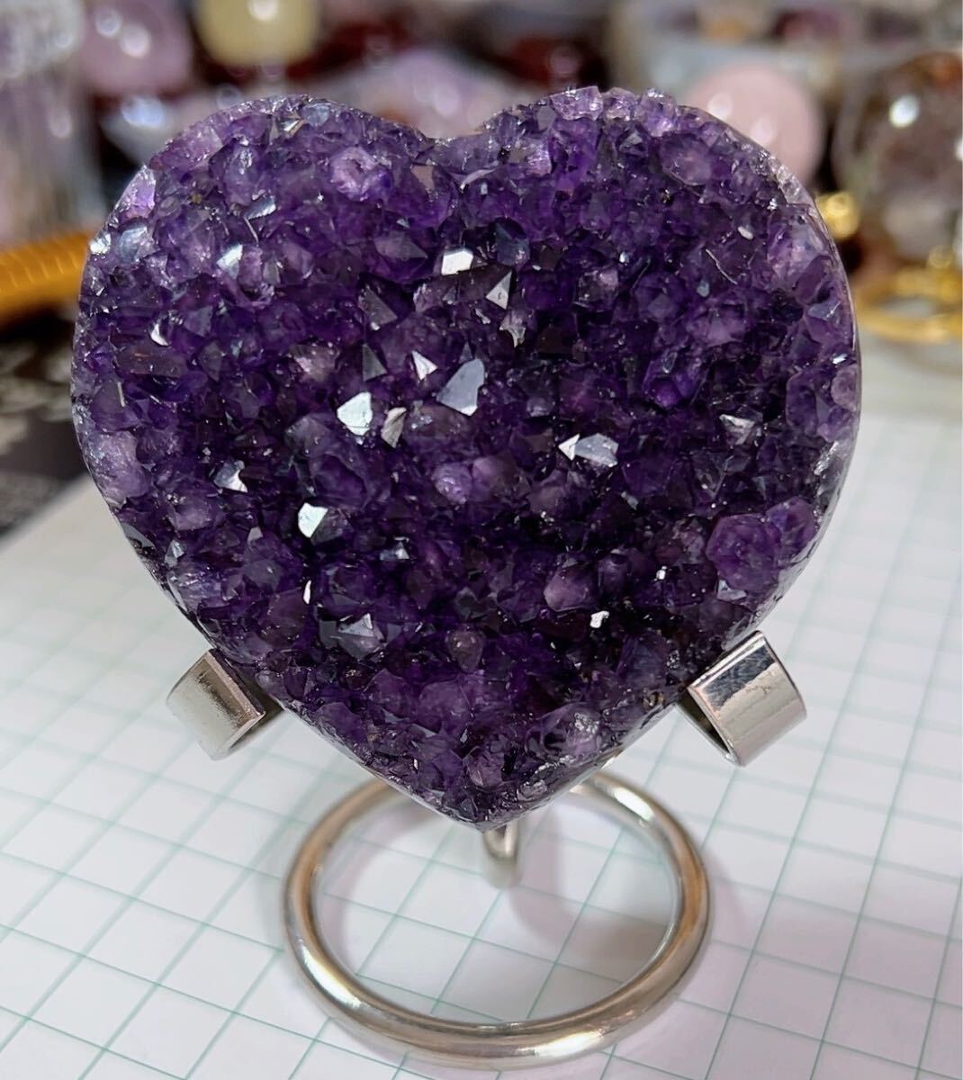 SS-094天然石　縁起物 天然水晶 アメジスト 紫　瑪瑙母岩　一品一図　一点物 置物 鑑賞　幸運 パワーストーン 189g 金属台座付き