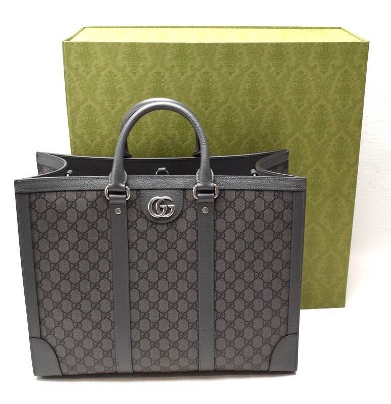 極美品 GUCCI グッチ 【GGスプリーム オフィディア ラージ 2WAY トートバッグ 724665 グレー】 ※簡易梱包のみ メンズ ビジネスバッグ