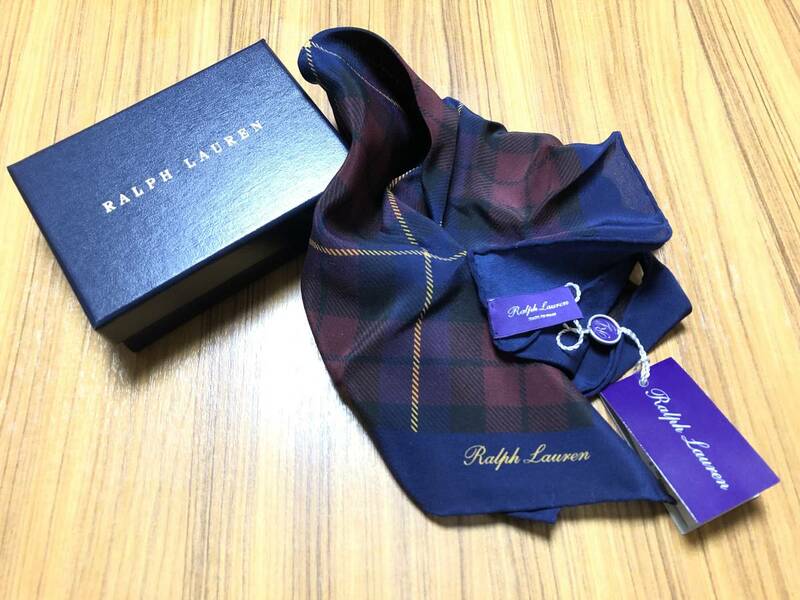 箱付き【廃番/入手困難】センス抜群◎RALPH LAUREN最高位PURPLE LABEL☆イタリー製 シルク100% タータンチェック 最高級ポケットチーフ/RRL