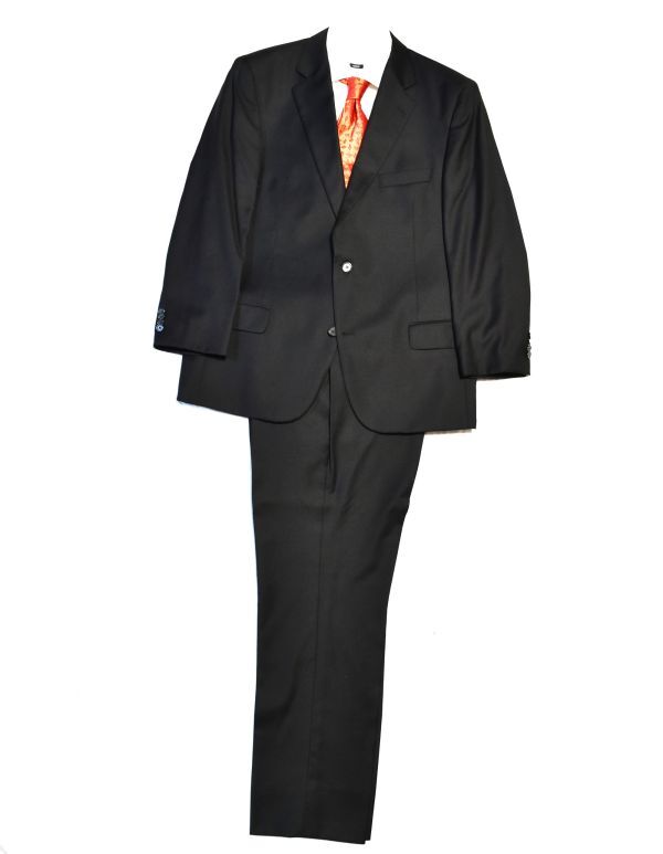 ★美品★バーニーズニューヨーク★Loro Piana★人と差をつける、最高級ロロピアーナ#素敵シルエット#黒の品格漂う2釦太目ブラックスーツ42L
