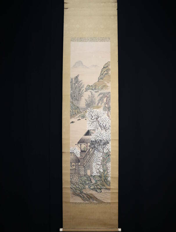 【模写】掛軸・尾形月耕（1859～1920）・春山水・日本の明治から大正期の浮世絵師・日本画家