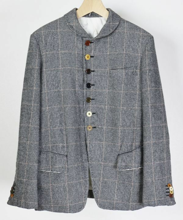2014 The crooked Tailor クルーキッドテーラー handmade ハンドメイド round collar jacket ウール100 チェック ジャケット 46 b1980
