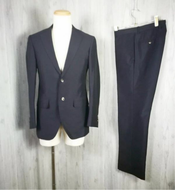 (D31) 美品 AZABU TAILOR 麻布テーラー メンズ ブラック モヘア カシミヤ混 スーツ セットアップ 上下 44表記