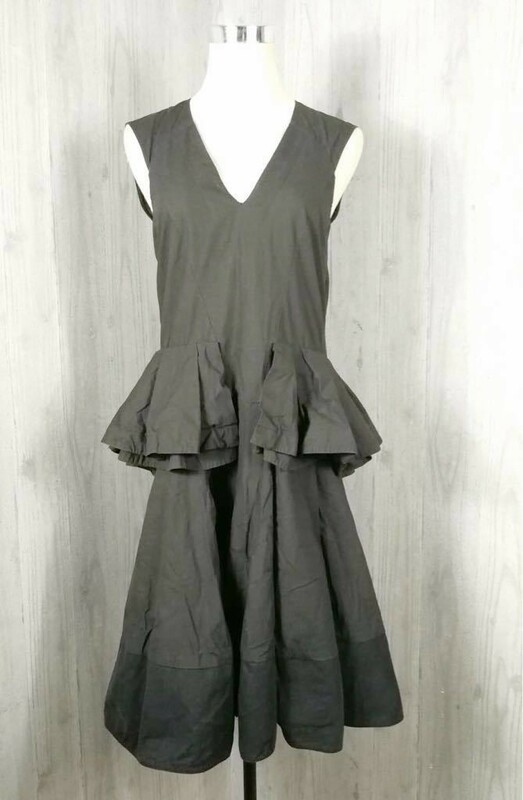 (G) MARNI マルニ レディース ブラック フリル装飾 裾切り替え ワンピース ドレス 40表記