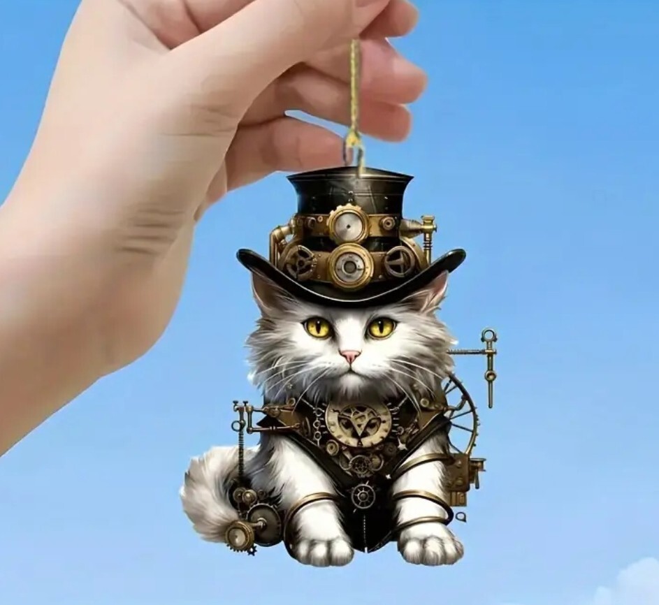 1224【新品未使用】かわいい猫のアクリルキーホルダー ネコ ねこ スチームパンク