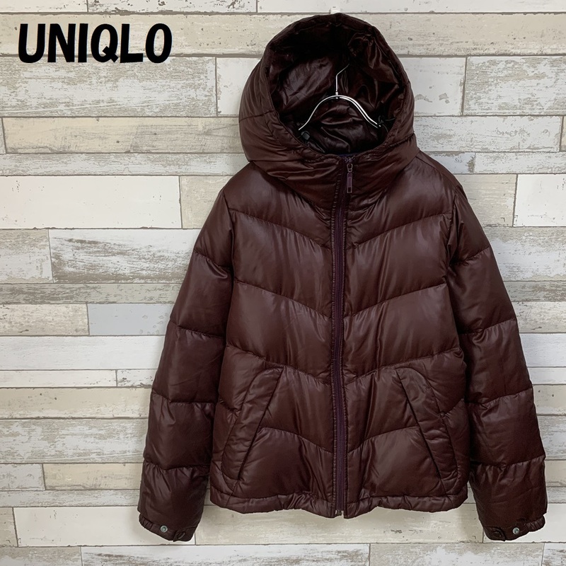 【人気】UNIQLO ユニクロ フード ダウンジャケット ワインレッド サイズS/2750